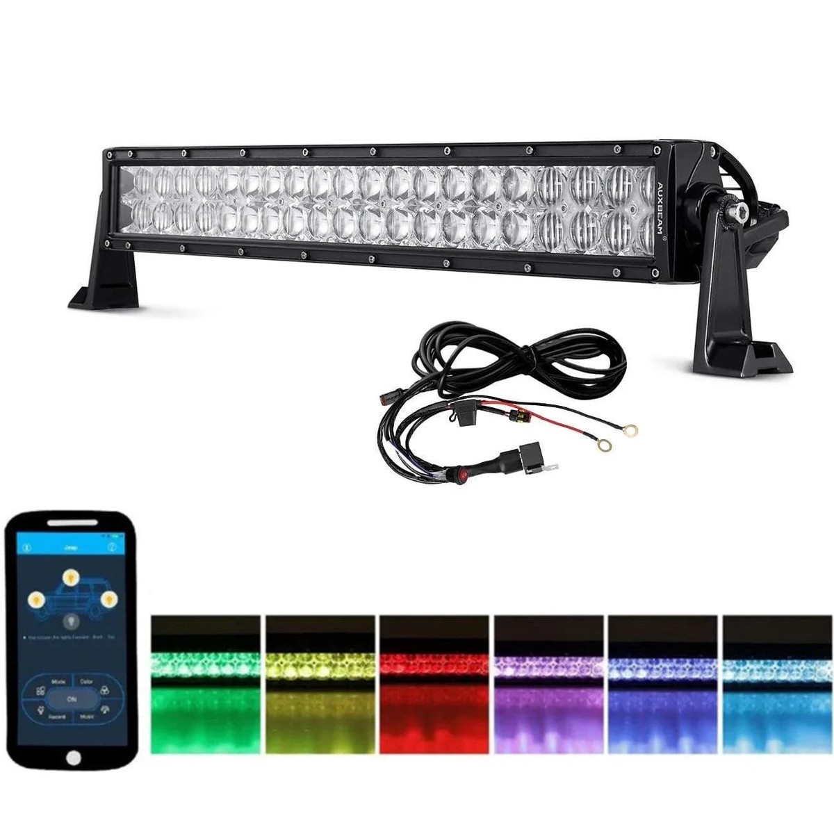 22 Inch V-Series Rgb Color Changing StraightCurved Off Road Led Light Bar 22-120WStraight