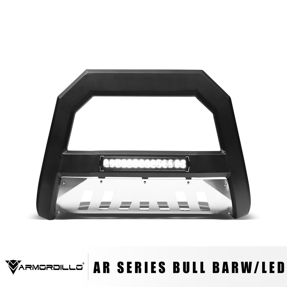 Armordillo 2019-2024 Dodge Ram 1500 Ar Bull Bar WLed - Matt Black W Aluminum Skid Plate