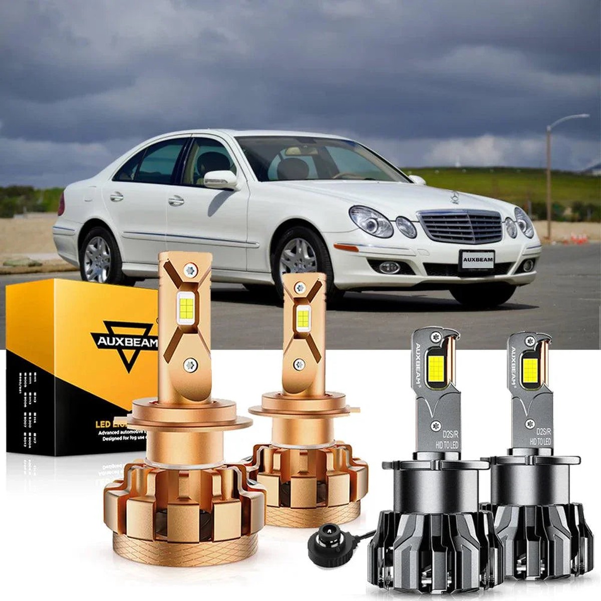 For 2000-2007 Mercedes-Benz E320 With Hid Headlamps Led Light Bulbs High Low Beam Bundle HighBeamLowBeam