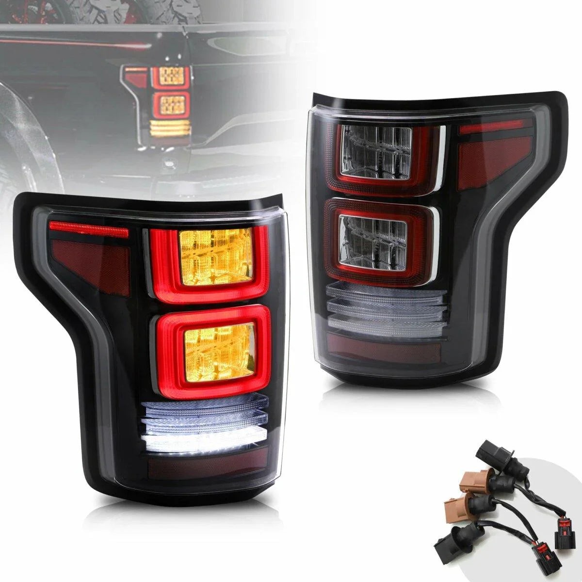 Led Tail Lights Assembly With Sequential Turn Signal For 2015-2020 Ford F150 13Th Gen (P552) ClearWamberTurnsFitForEuropeanModels