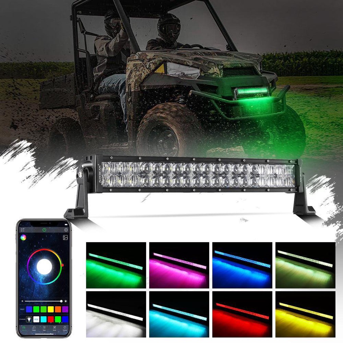 New 22 Inch V-Pro Series Straight Rgbw Color Changing Off Road Led Light Bar For Atv Utv Side By Sides 22Straight