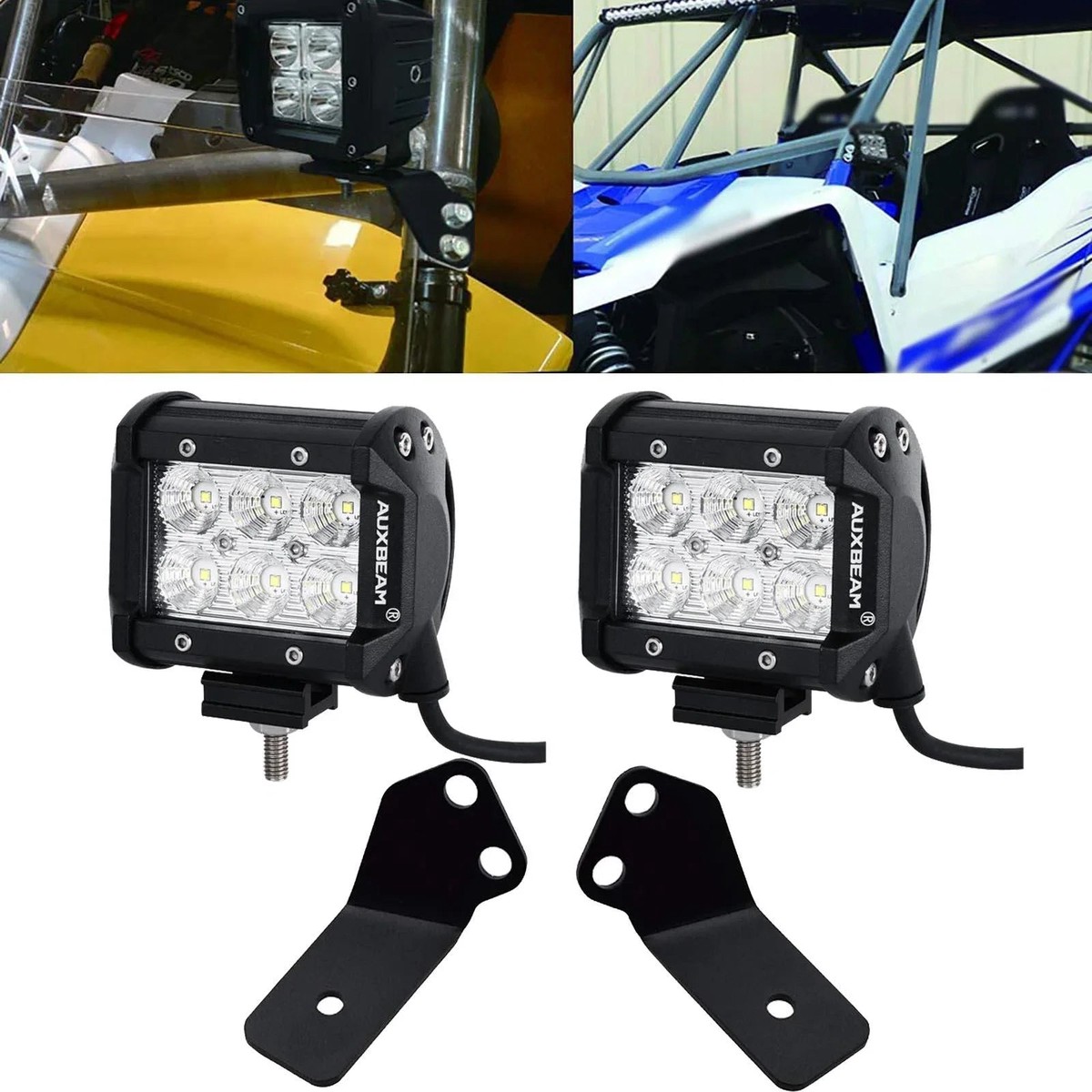 4 Inch Classic-Sm Series Dual Row Led Pod Lights SpotFlood Beam A-Pillar Mounting Bracket For 2016-2021 Yamaha Yxz 1000R Models SpotBeamLedPodLightsmoutingBrackets