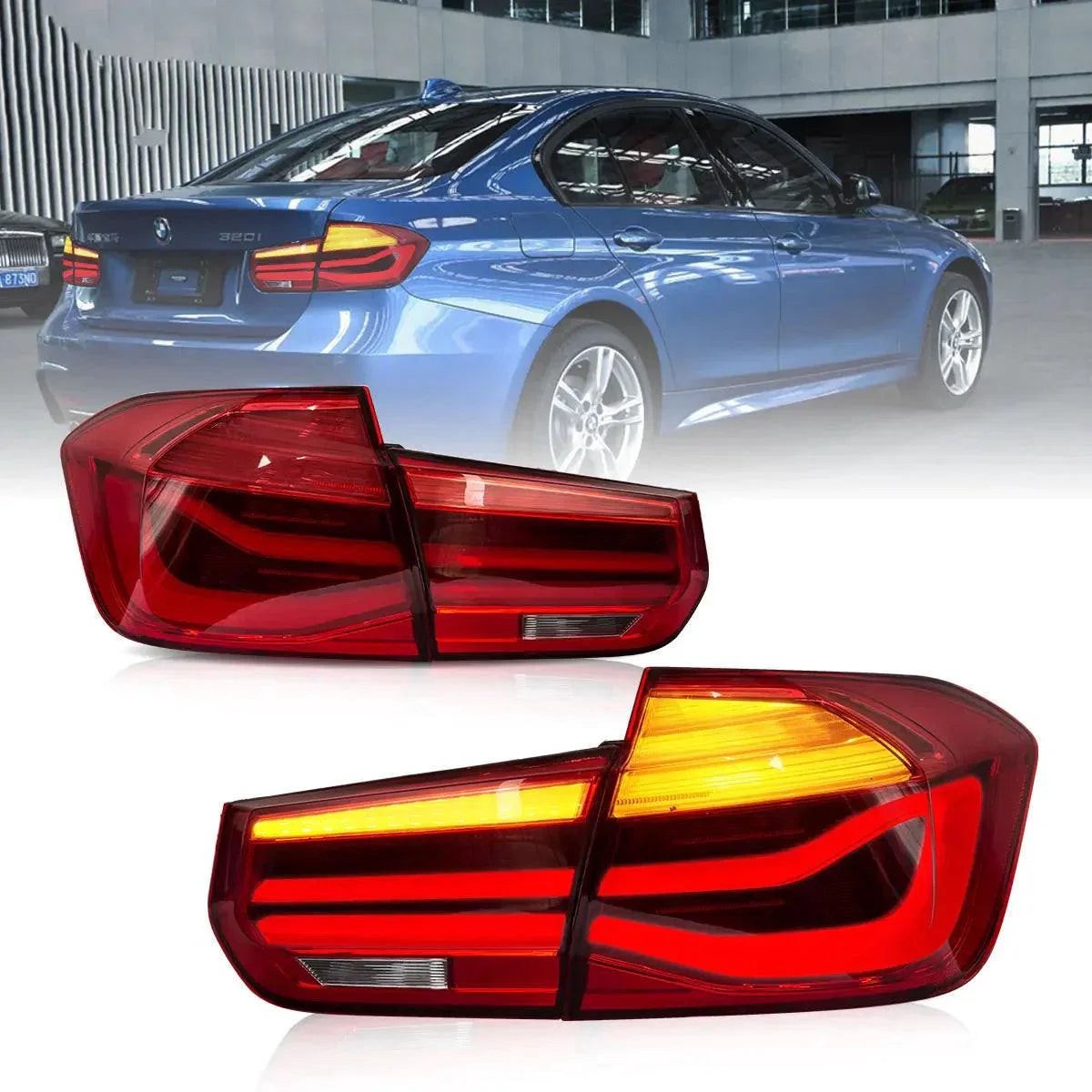 Led Tail Lights Assembly With Sequential Amber Turn Signal For 2012-2019 Bmw 3 Series 6Th Gen (F30 F35 F80) Red