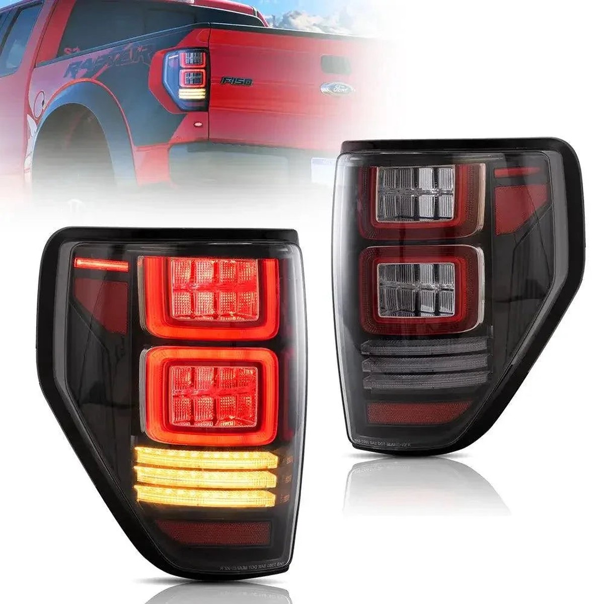 Led Tail Lights Assembly With Sequential Turn Signal For 2009-2014 Ford F150 12Th Gen (P415) ClearWamberTurnsFitForEuropeanModels
