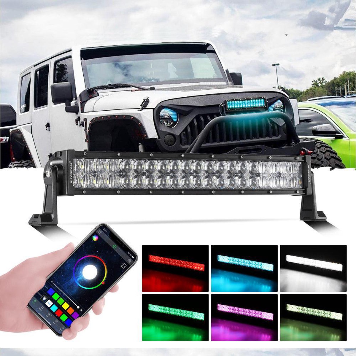 New 22 Inch V-Pro Series Straight Rgbw Color Changing Off Road Led Light Bar 22Straight
