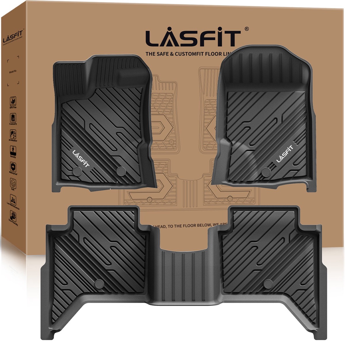 Fit For 2020-2023 Ford Ranger Floor Mats 1St 2Nd Row Seat Fit Supercrew Only
