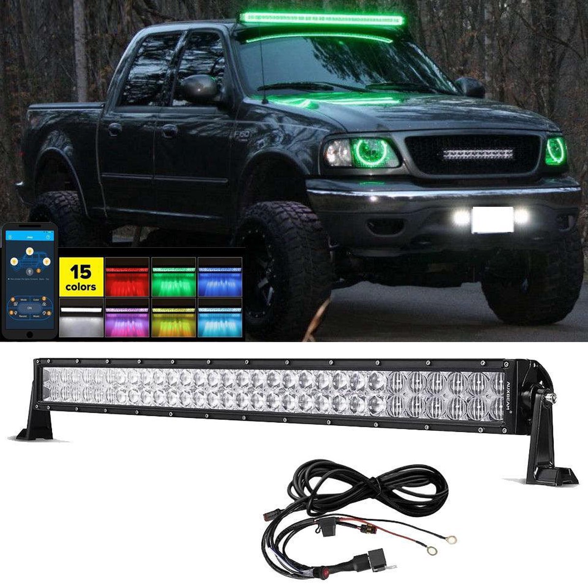 223242 V-Series Rgb StraightCurved 5D Lens Combo Beam Double Row Led Light Bar For 2002 Ford F150 22-120WStraight