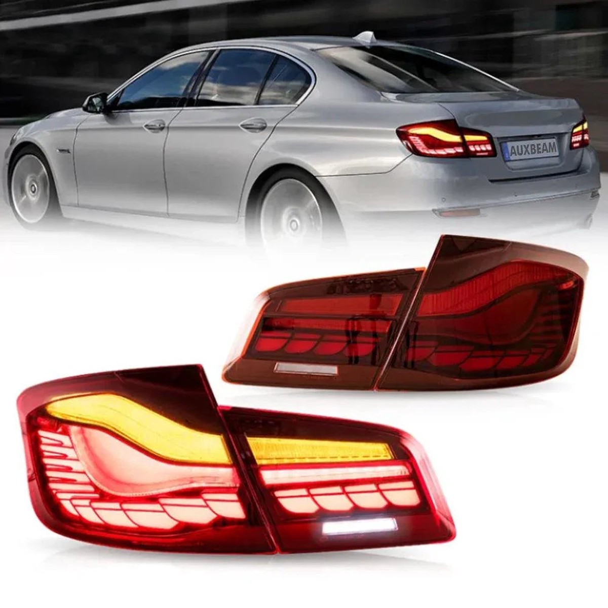Led Tail Lights Assembly With Dynamic Welcome Light Cs Style For 2011-2017 Bmw 5 Series M5 6Th Gen (F10 F18) RedClear