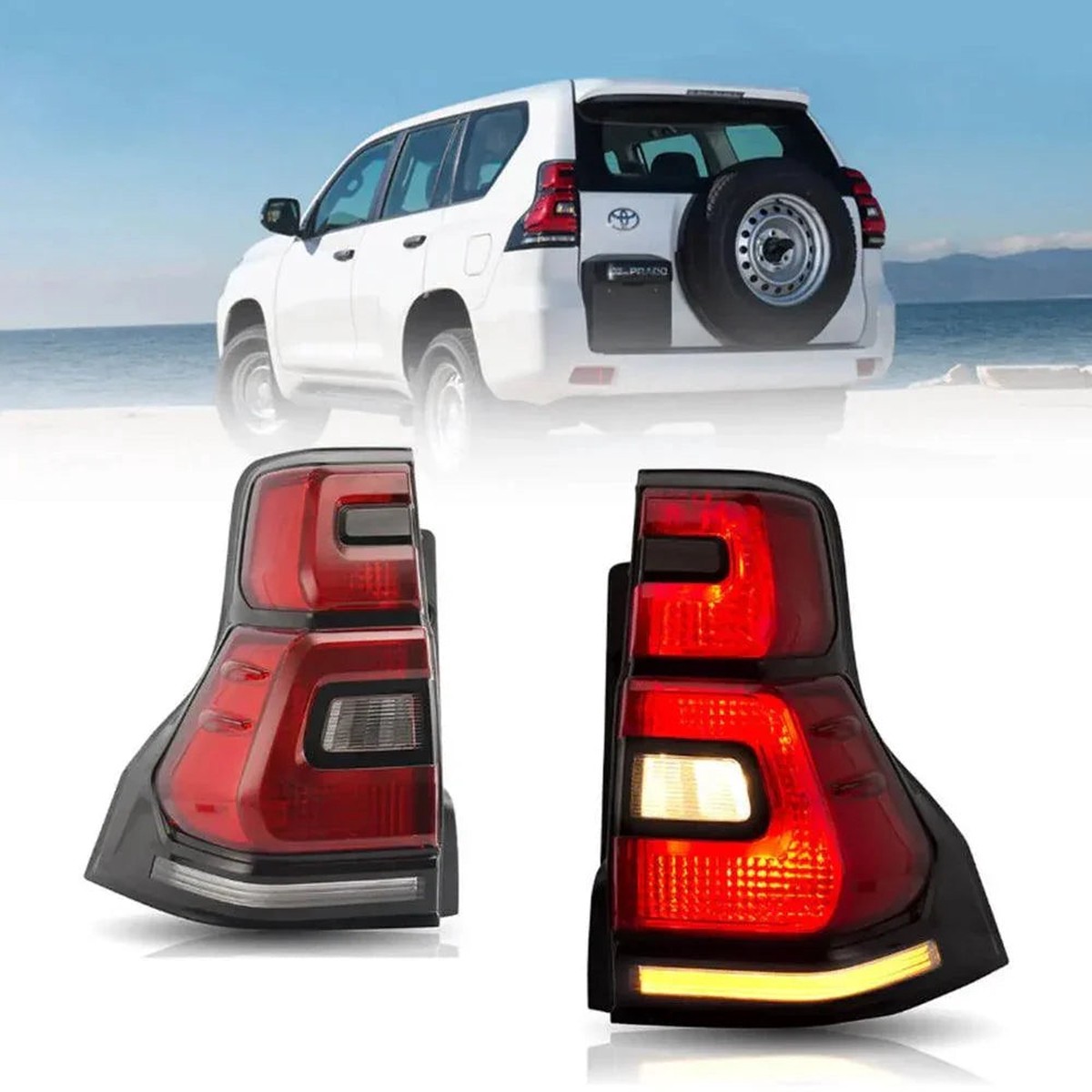 Led Tail Lights Assembly With Sequential Turn Signal Red For 2010-2016 Toyota Land Cruiser Prado 4Th Gen RedClear
