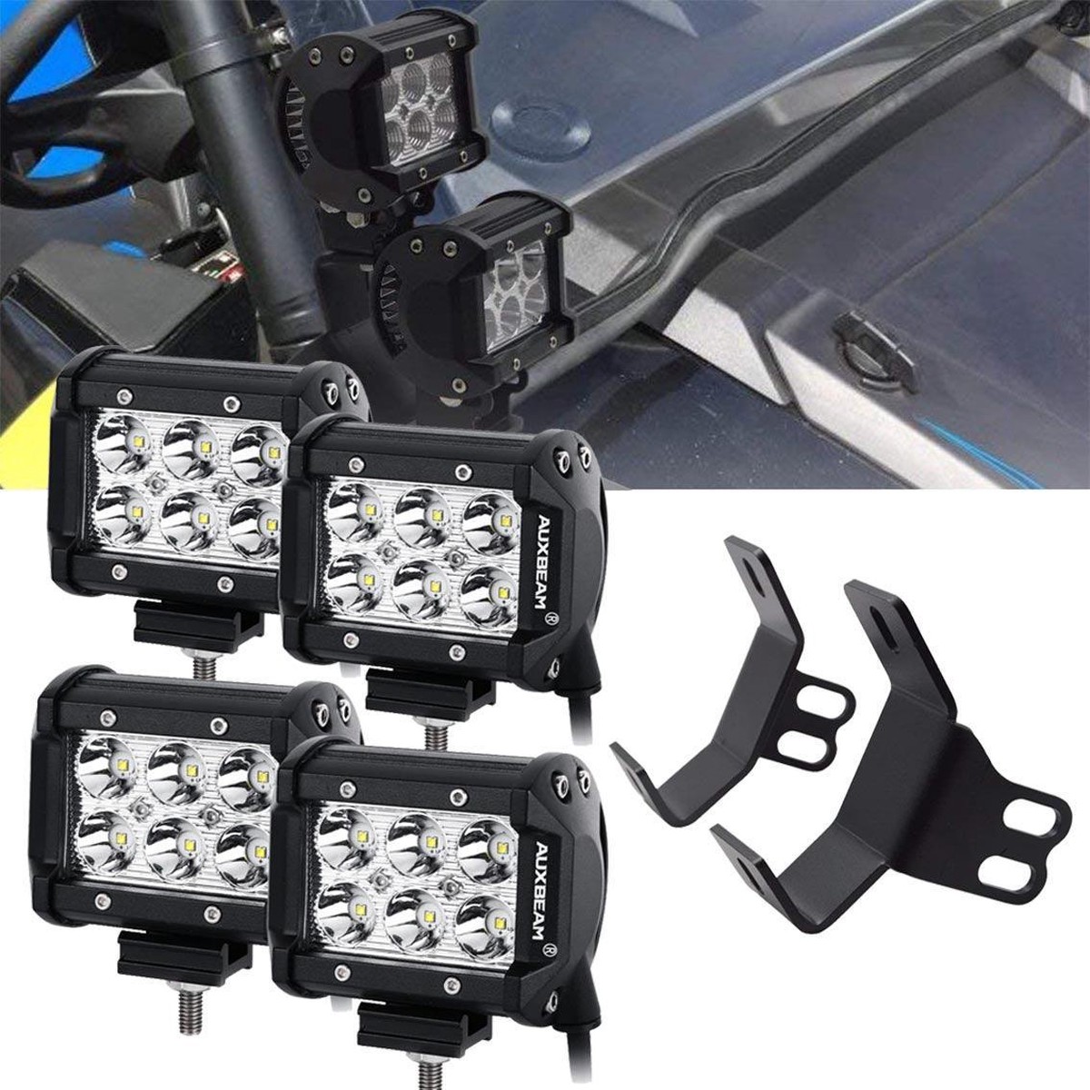 4 Inch Led Pod LightsDouble-Layer Pillar Mounting Bracket For 14-21 Polaris Rzr Xp 1000 15-19 Polaris Rzr 900 4PcsSpotBeamLedPodLightsmoutingBrackets