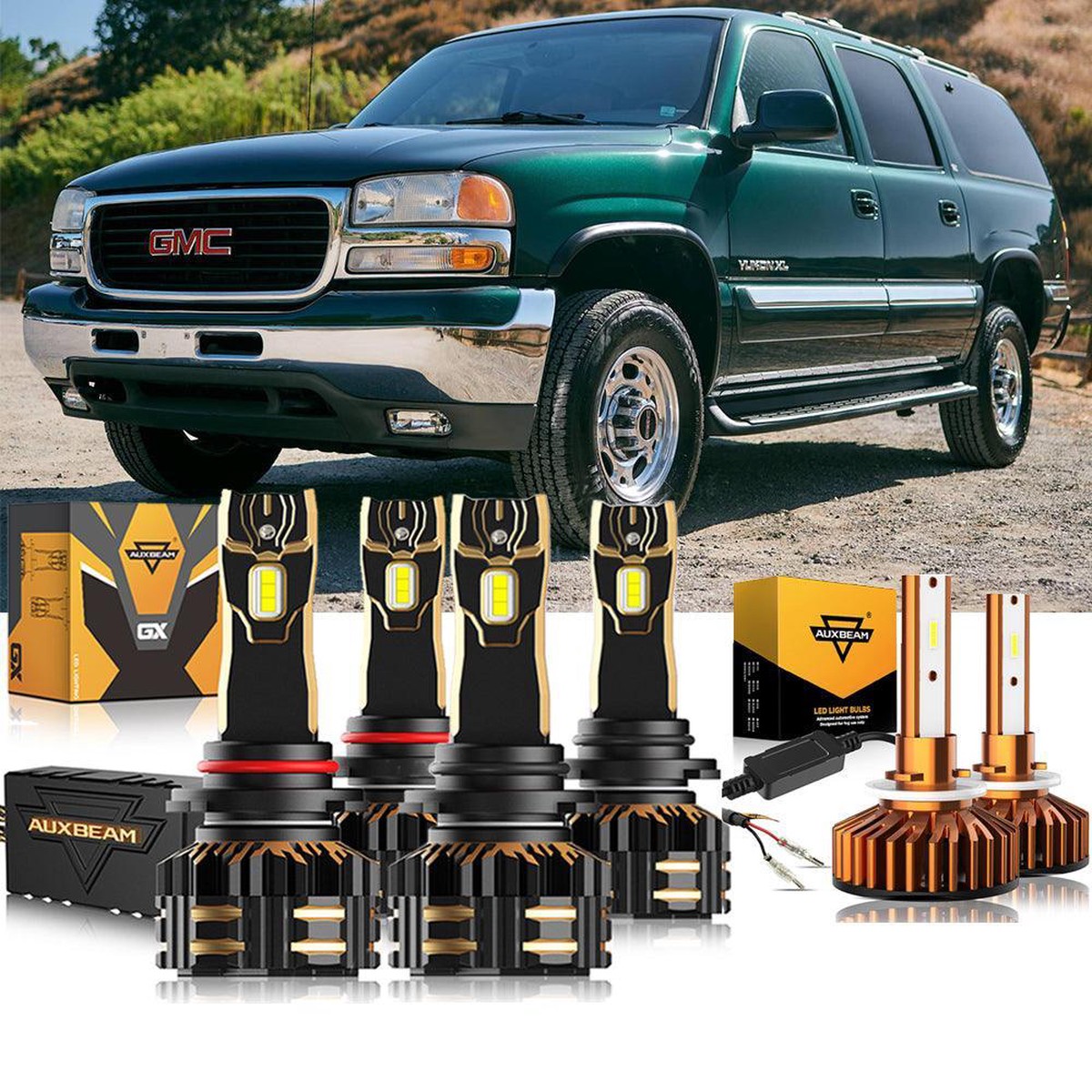 For 2000-2006 Gmc Yukon Xl 2500 9005 9006 Led Headlight Bulbs Bundle HighBeamLowBeamFogLight6500KWhite