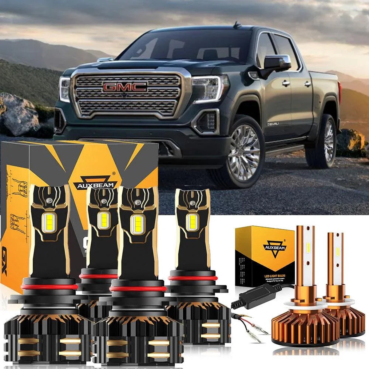 For 2002 Gmc Sierra 1500 9005 Led Headlight Bulbs Bundle HighBeamLowBeamFogLight6500KWhite