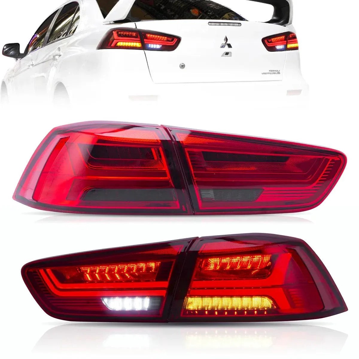 Led Tail Light Assembly With Sequential Turn Signal For 2008-2017 Mitsubishi Lancer Evo X RedClear