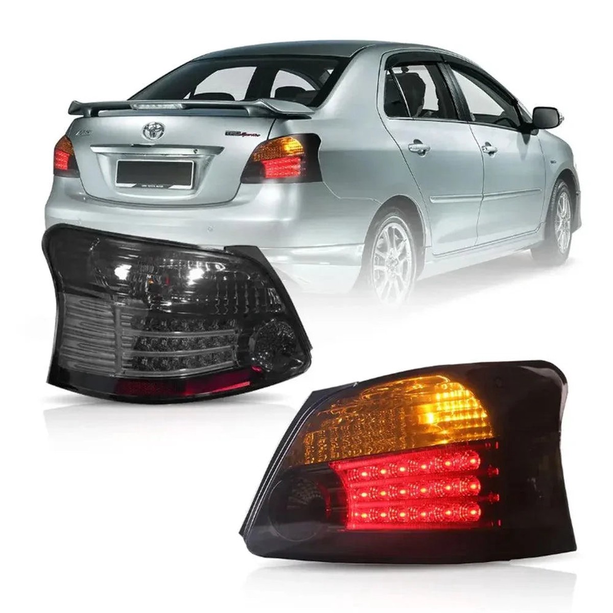 Led Tail Lights Assembly With Amber Turn Signal For 2005-2013 Toyota ViosYaris 2Th Gen (Ncp93) Sedan