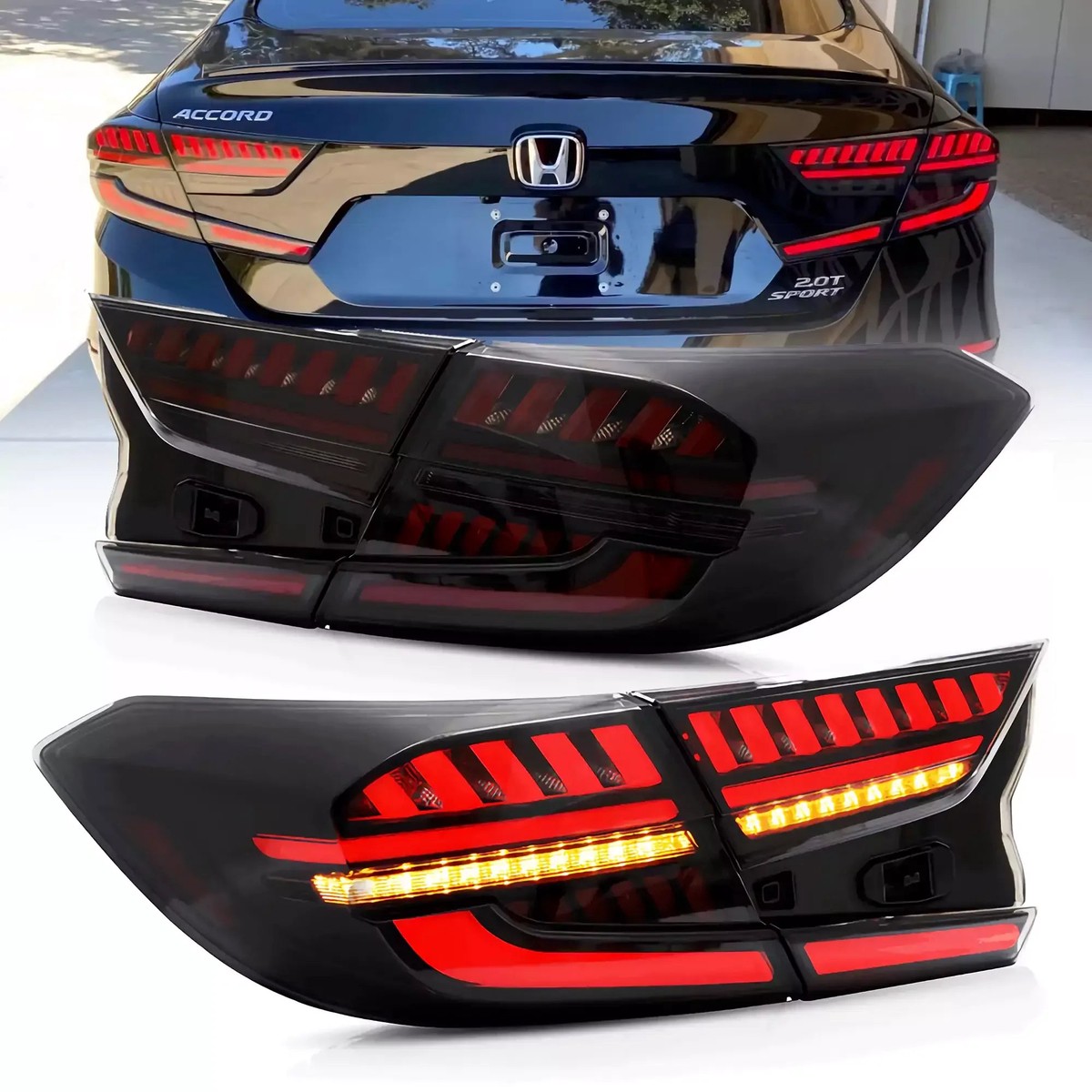 Led Tail Light Assembly With Full Led Dynamic Welcome Lighting For 2018-2022 Honda Accord 10Th Gen Smoked