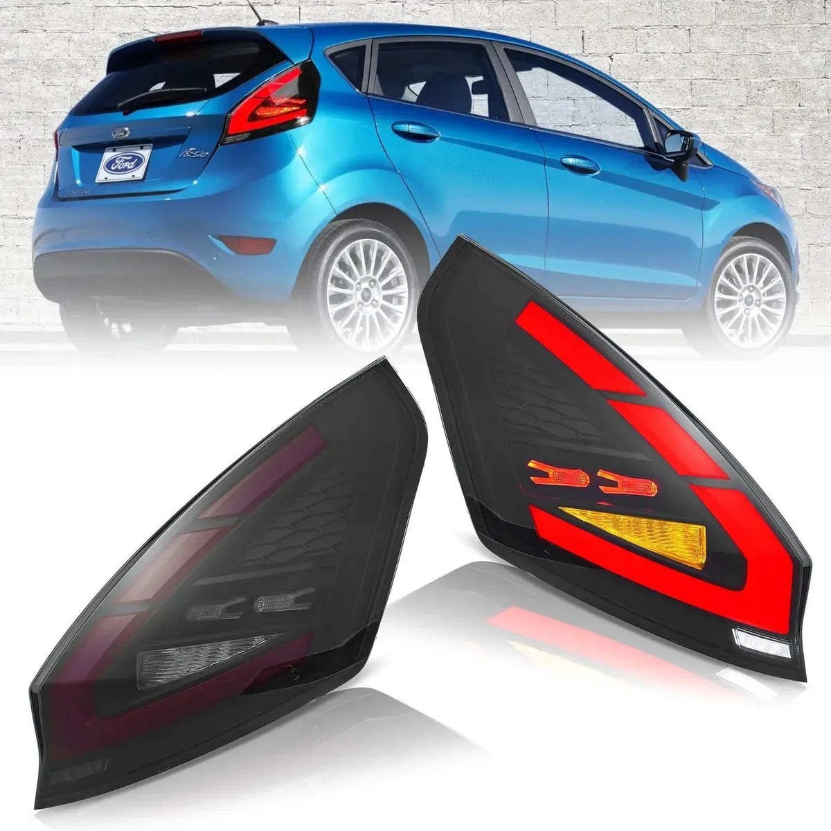 Led Tail Light Assembly For 2009-2017 Ford Fiesta Hatchback Red