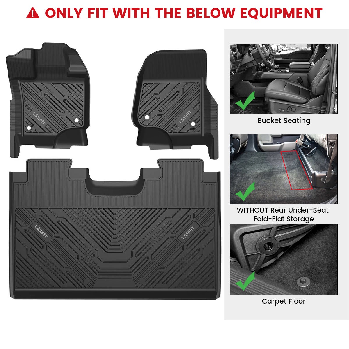 Fit For 2015-2026 Ford F-150 22-26 Lightning Models Supercrew Cab Floor Mats Fit Carpet Floor 1St Row Bucket Seat 2021-2026WithoutFold-FlatStorage