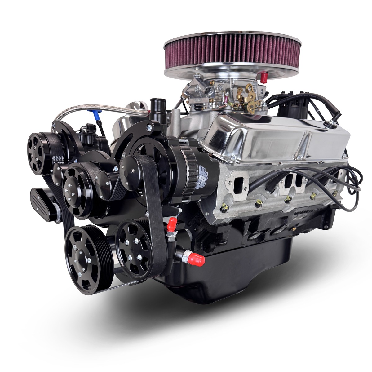 Chrysler Small Block Compatible 408 CI Engine - 465 Horsepower - Deluxe Dressed - Black Pulley Kit - Carbureted