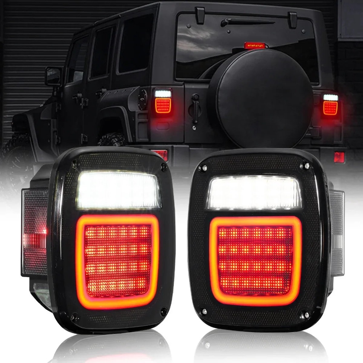 (2PcsSet) Universal Tail Lights 83Leds For Jeep Wrangler Yj Tj Cj Truck Trailer Boat (Smoked)