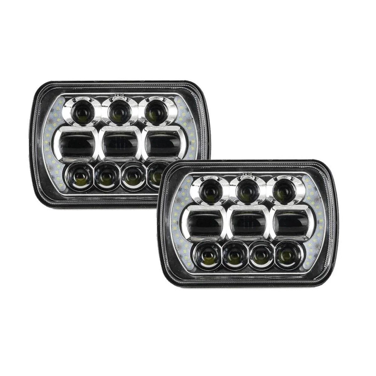 (2PcsSet) 65W 7 Led Hi-Lo Beam Headlights With Drl For Toyota Pickup Truck (BlackChrome) Chrome