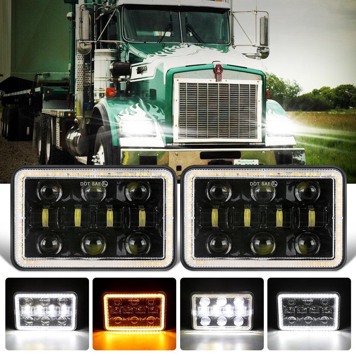 (2PcsSet) 4 Inch Sealed Beam Led Headlight With HiLow Beam Drl Turn Signal Light