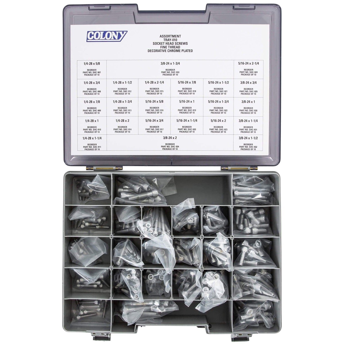 010 Socket Head Screw Assortment - Fine Thread - 240 Piece - Chrome Plated