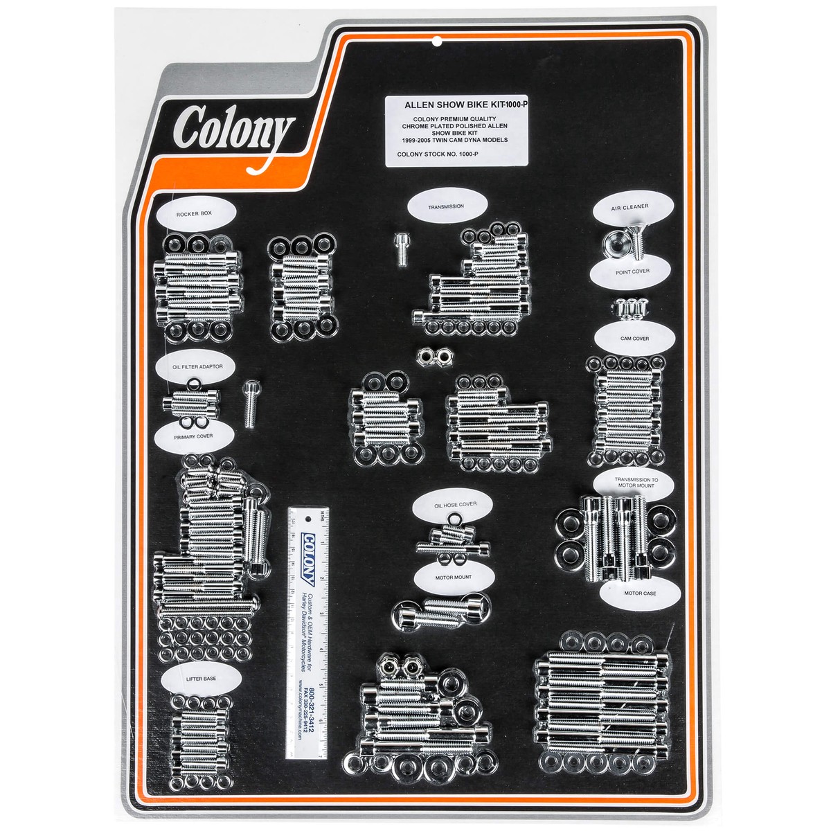 1000-P Complete Show Bike Kit Smooth Allen Hardware Harley-Davidson 1999-2005 Twin Cam 88 Dyna - Chrome Plated
