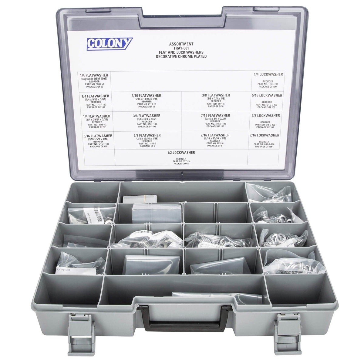 001 Flatwasher and Lockwasher Assortment - 902 Pieces - Chrome Plated