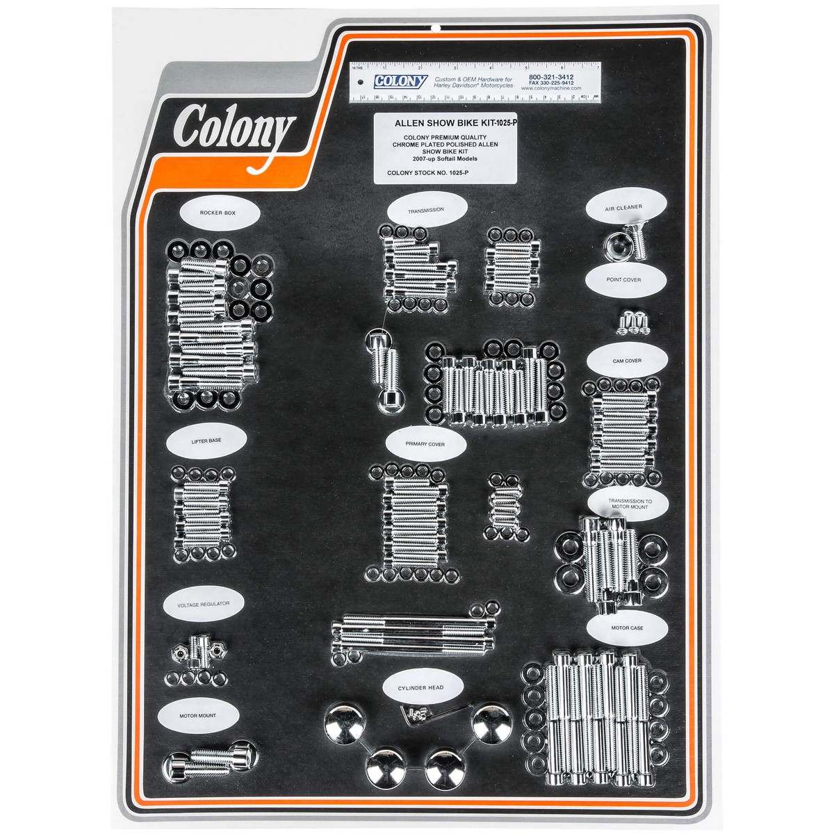 1025-P Complete Show Bike Kit Smooth Allen Hardware Harley-Davidson 2007-up Softail - Chrome Plated