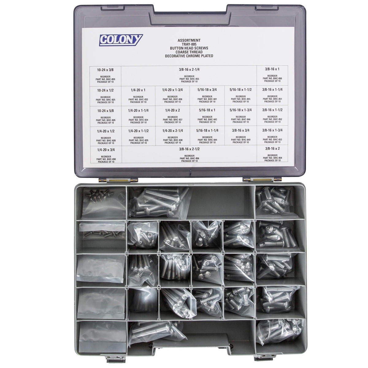 005 Button Head Socket Head Screw Assortment - Coarse Thread - 240 Piece - Chrome Plated