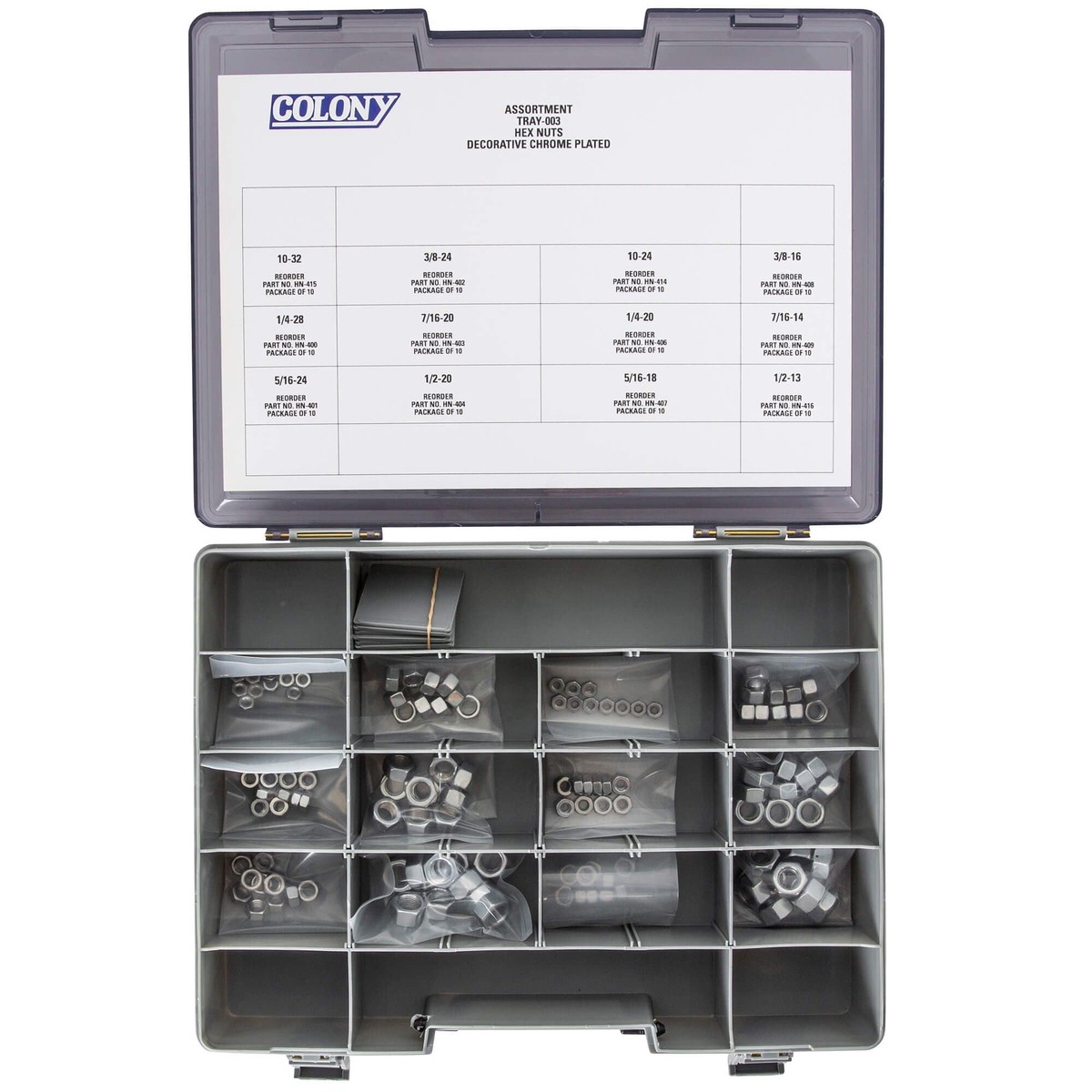 003 Hex Nut Assortment - 120 Piece - Chrome Plated