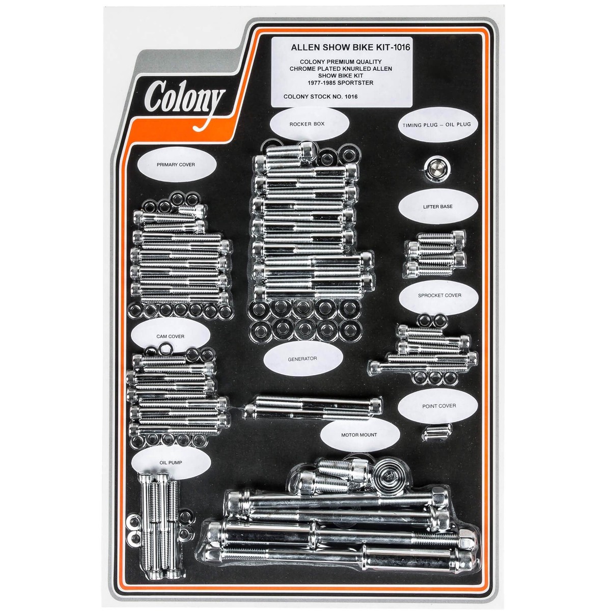 1016 Complete Show Bike Kit Knurled Allen Hardware 1977-1985 Harley-Davidson Sportster - Chrome Plated