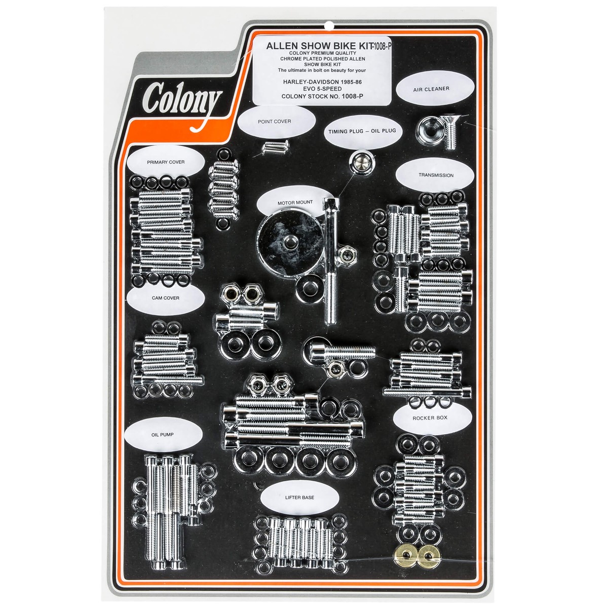 1008-P Complete Show Bike Kit Smooth Allen Hardware Harley-Davidson 1985-1986 Evo 5 Speed - Chrome Plated