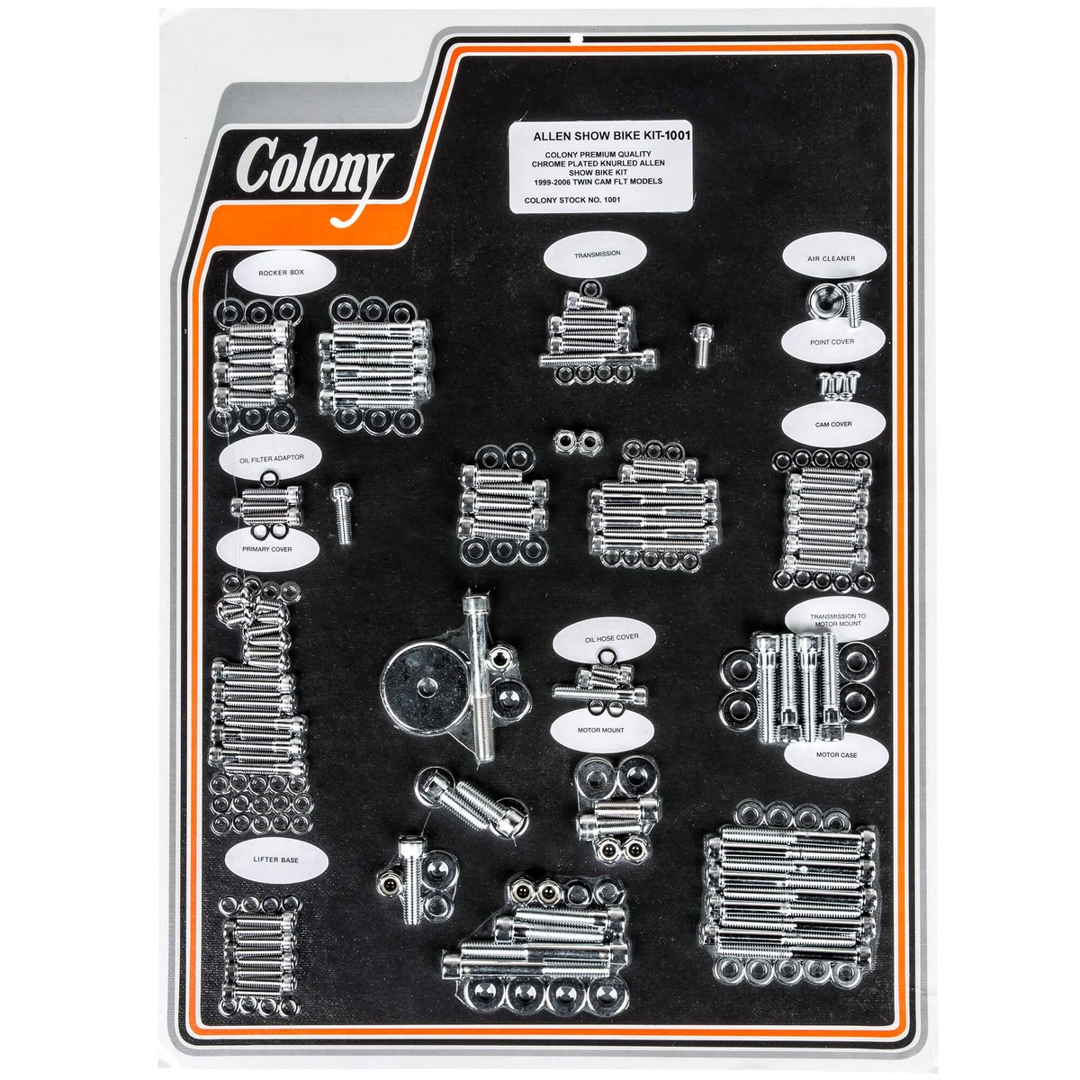 1001 Complete Show Bike Kit Knurled Allen Hardware 1999-Up Harley-Davidson Twin Cam 88 FLT - Chrome Plated