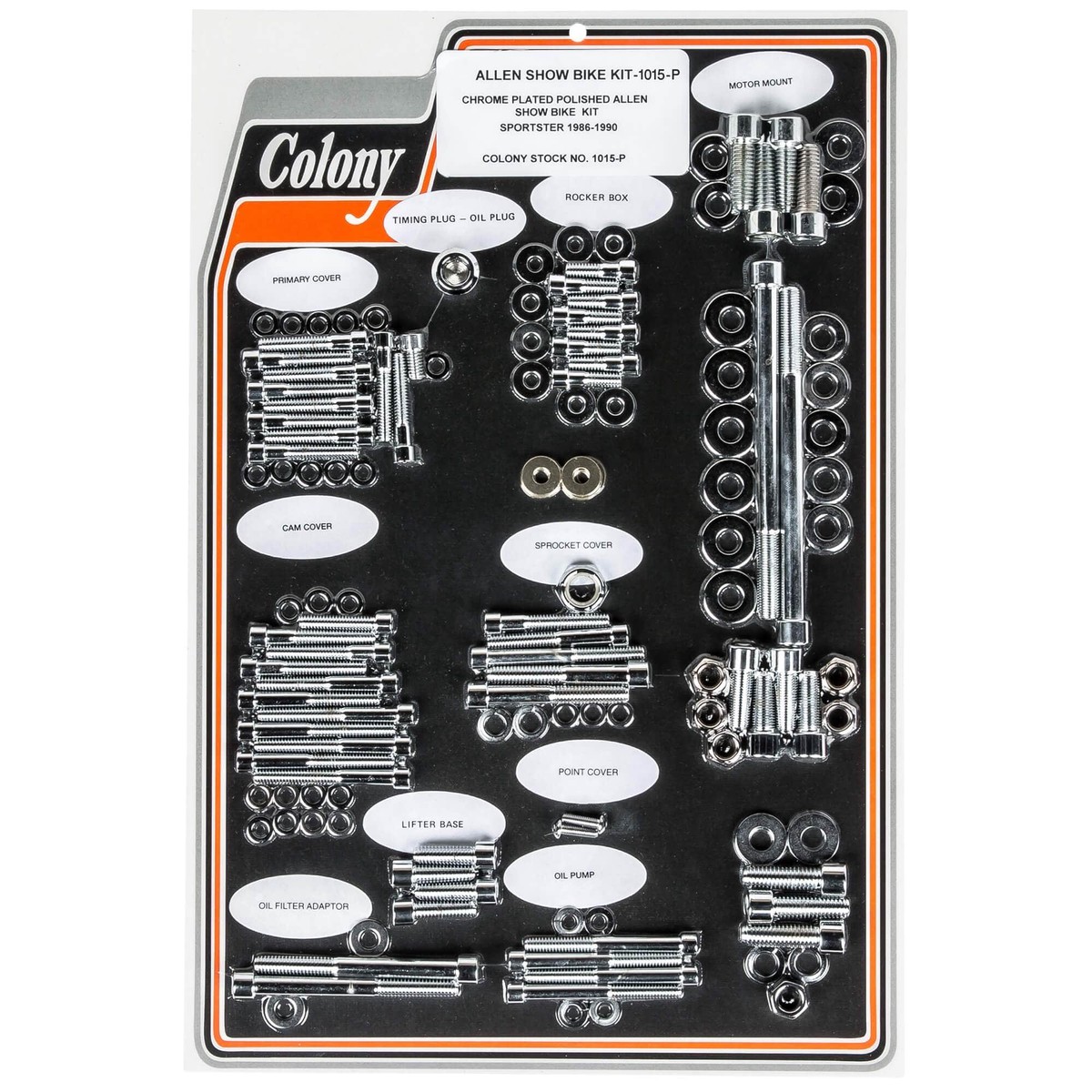 1015-P Complete Show Bike Kit Smooth Allen Hardware 1986-1990 Harley-Davidson Sportster - Chrome Plated