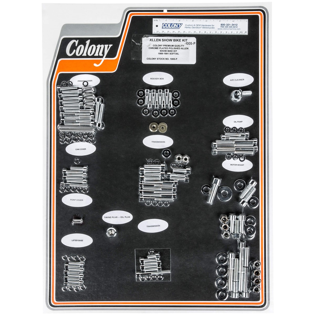 1005-P Complete Show Bike Kit Smooth Allen Hardware Harley-Davidson 1989-1991 Softail - Chrome Plated