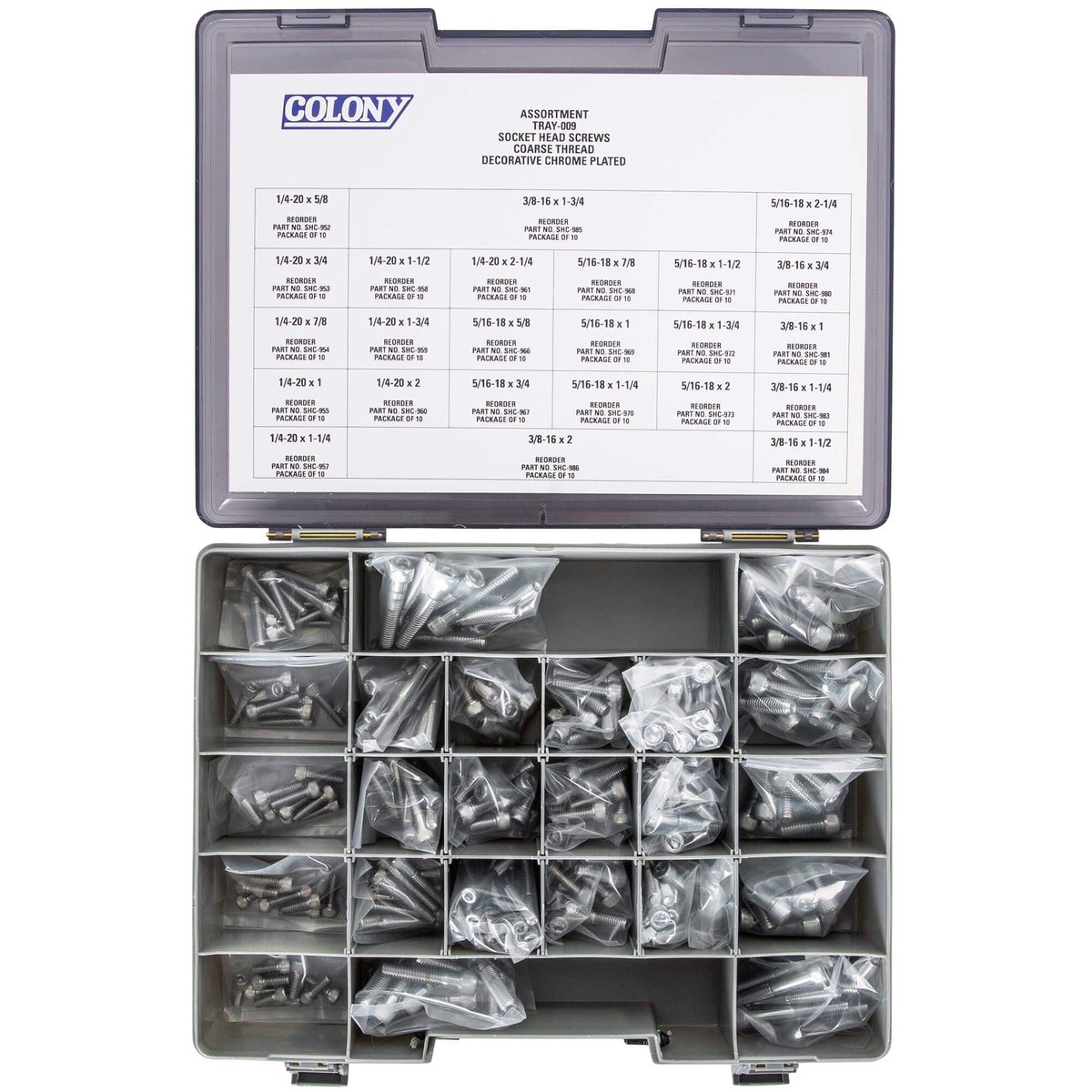 009 Socket Head Screw Assortment - Coarse Thread - 240 Piece - Chrome Plated