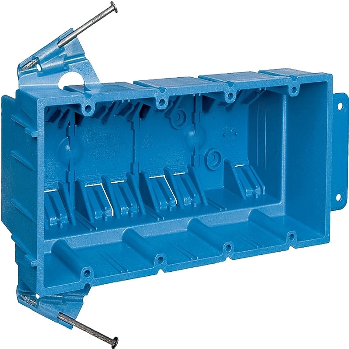Carlon BH464A Outlet Box 4 -Gang PVC Blue Nail Mounting