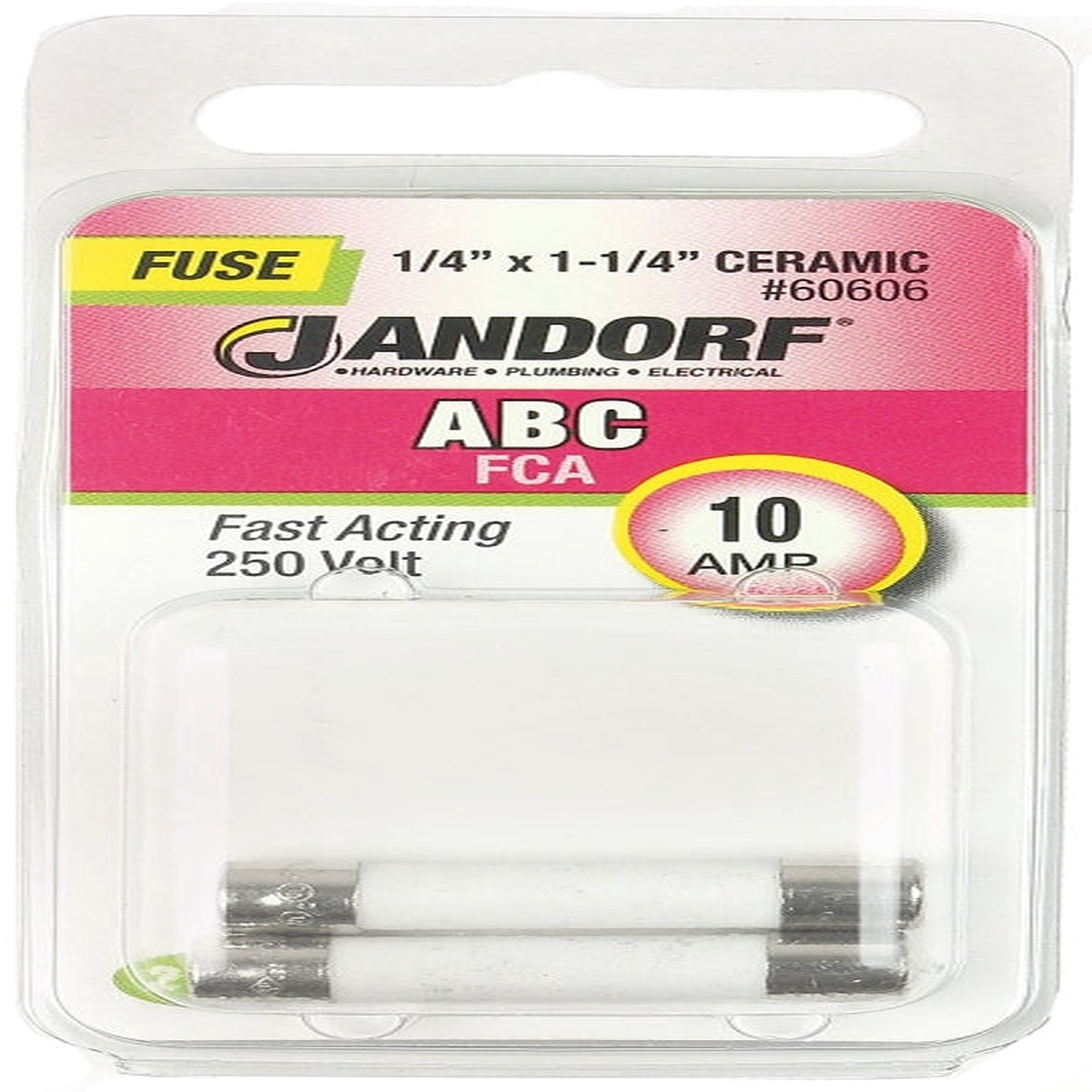 Jandorf 60606 Fast Acting Fuse 10 A 250 V 200 A 10 kA Interrupt Ceramic Body