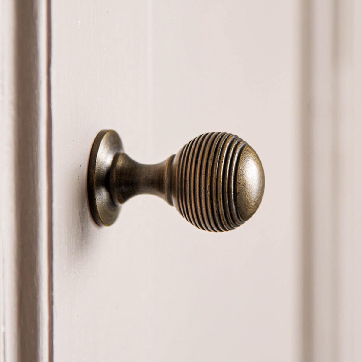 Distressed Antique Brass Reeded Beehive Cabinet Knob