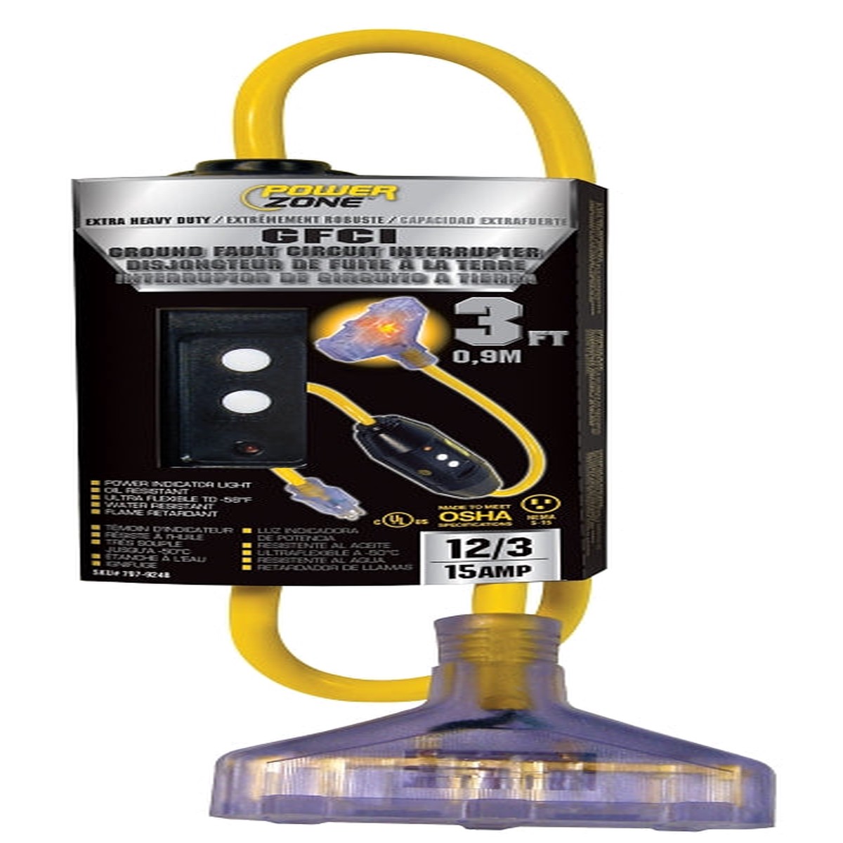 PowerZone ORG320803 Outlet Adapter 3 ft L 15 A 125 V Yellow