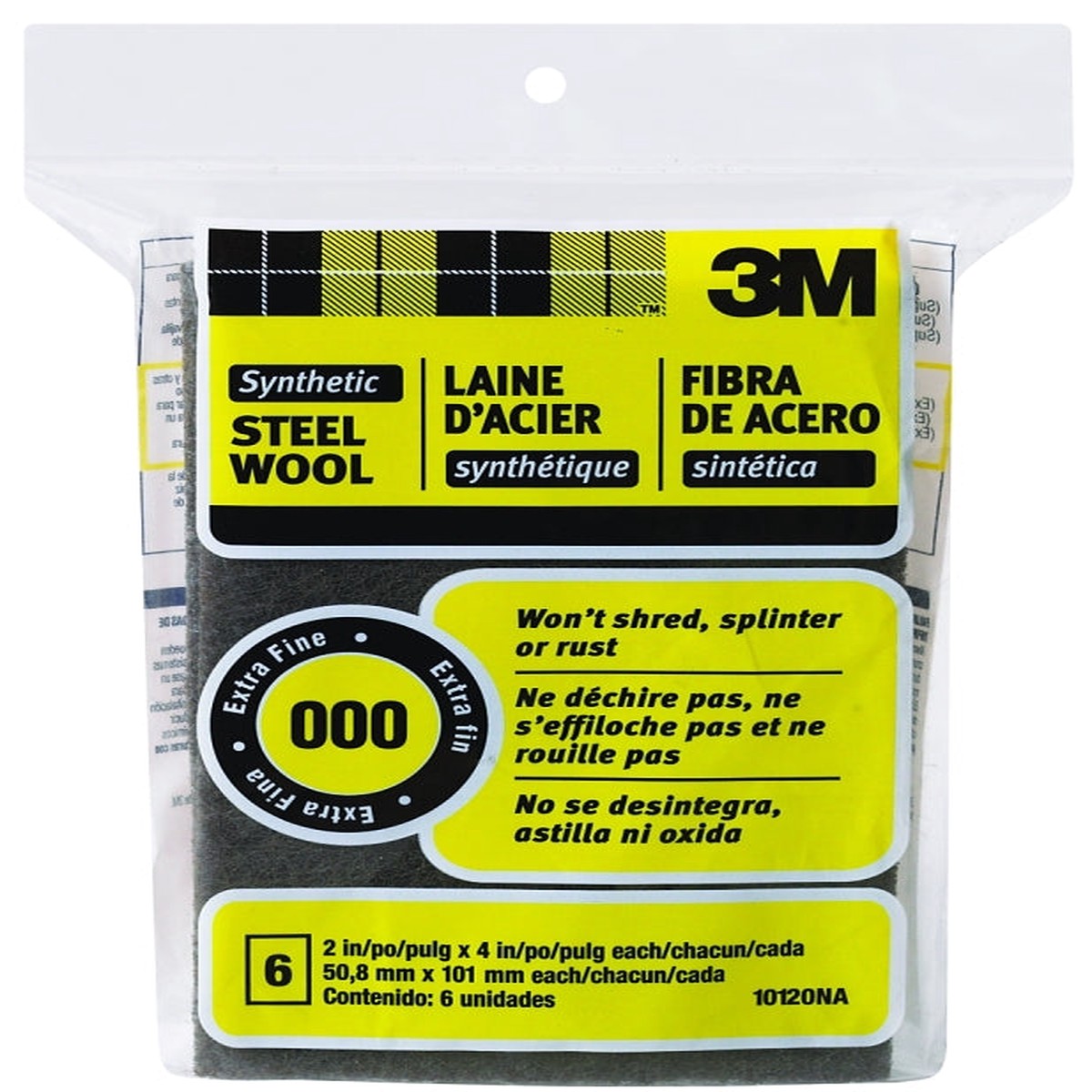 3M 10120NA Wool Pad 4 in L 2 in W 000 Grit Very Fine