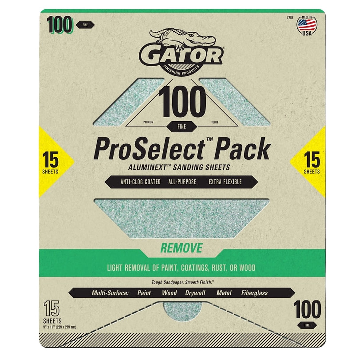 Gator 7289 Sanding Sheet 11 in L 9 in W Fine 100 Grit Aluminum Oxide Abrasive