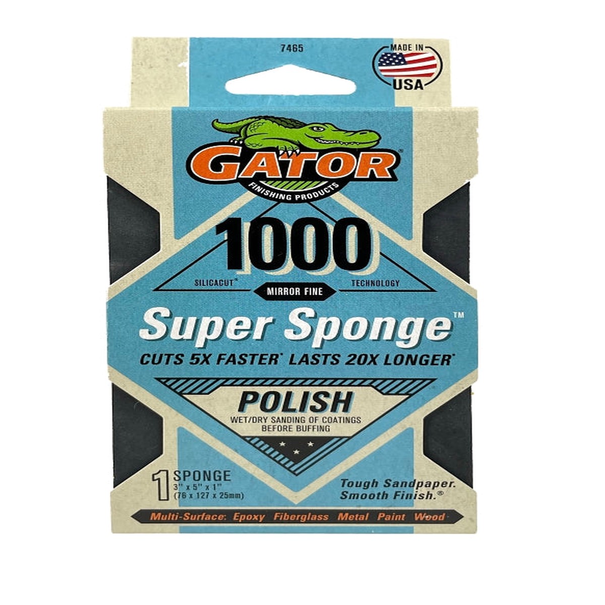 Gator 7465 Sanding Sponge 5 in L 3 in W 1000 Grit Mirror Fine Silicon Carbide Abrasive