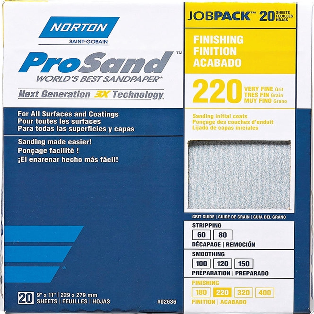 Norton ProSand 07660768167 Sanding Sheet Tan 11 in L 9 in W Very Fine 220 Grit Aluminum Oxide Abrasive