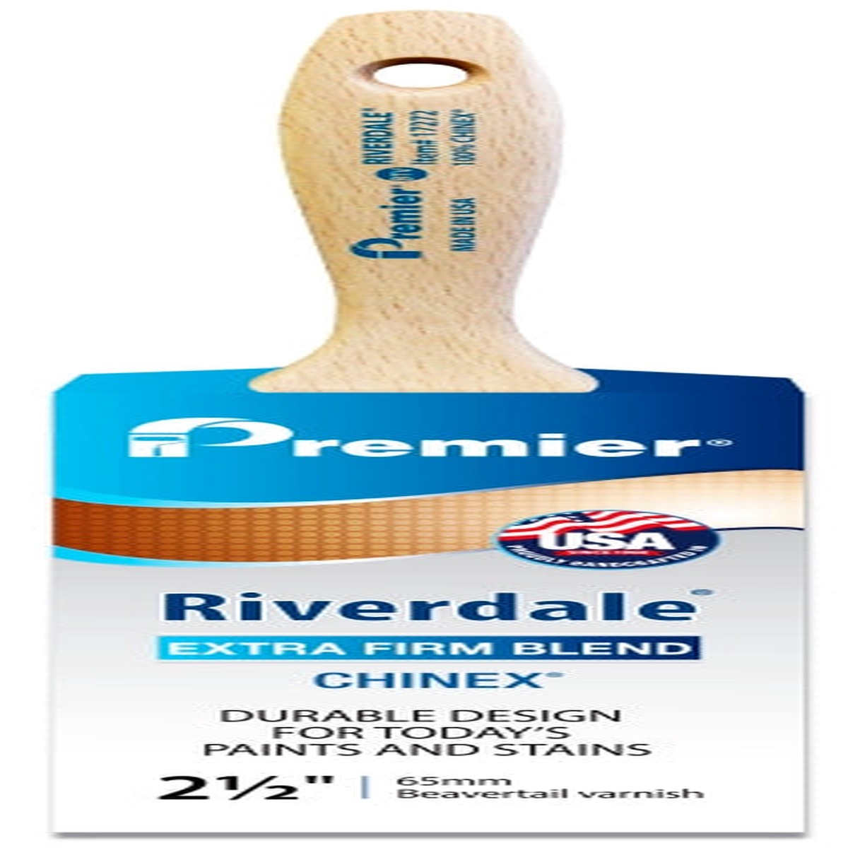 Premier Riverdale 17272 Paint Brush 2-12 in W Beavertail Varnish Brush 2-1516 in L Bristle Chinex Bristle