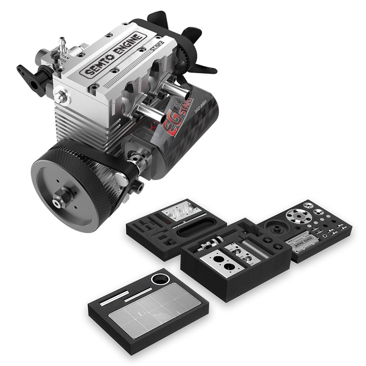 SEMTO ENGINE ST-NF2 70cc Mini Inline Double-cylinder Four-stroke Air-cooled Nitro Engine Model Kit